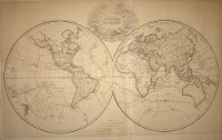 Antique world map displaying the explorations of Captain Cook.